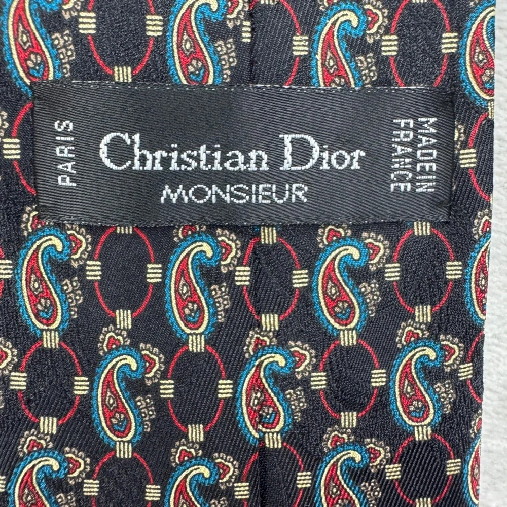 Christian Dior Tie Mens 3.5 Black Paisley Silk Vintage Formal Designer Accessory